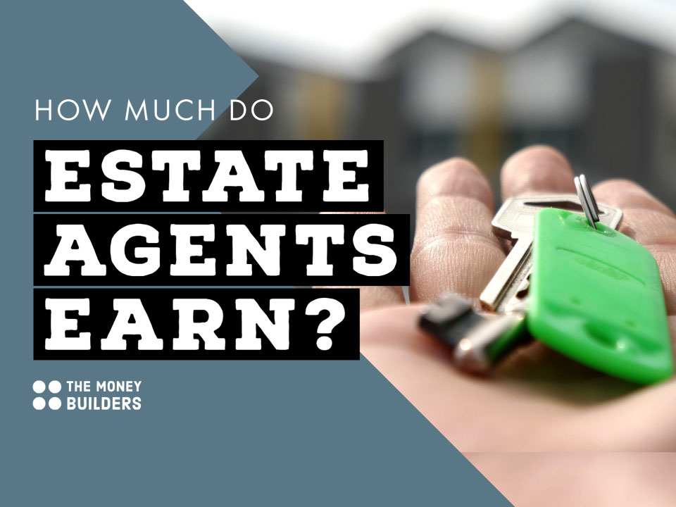 How Much Do Estate Agents Earn? text with background image of hand with house keys.