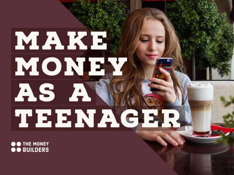 Make Money As A Teenager text with girl in background with phone and coffee